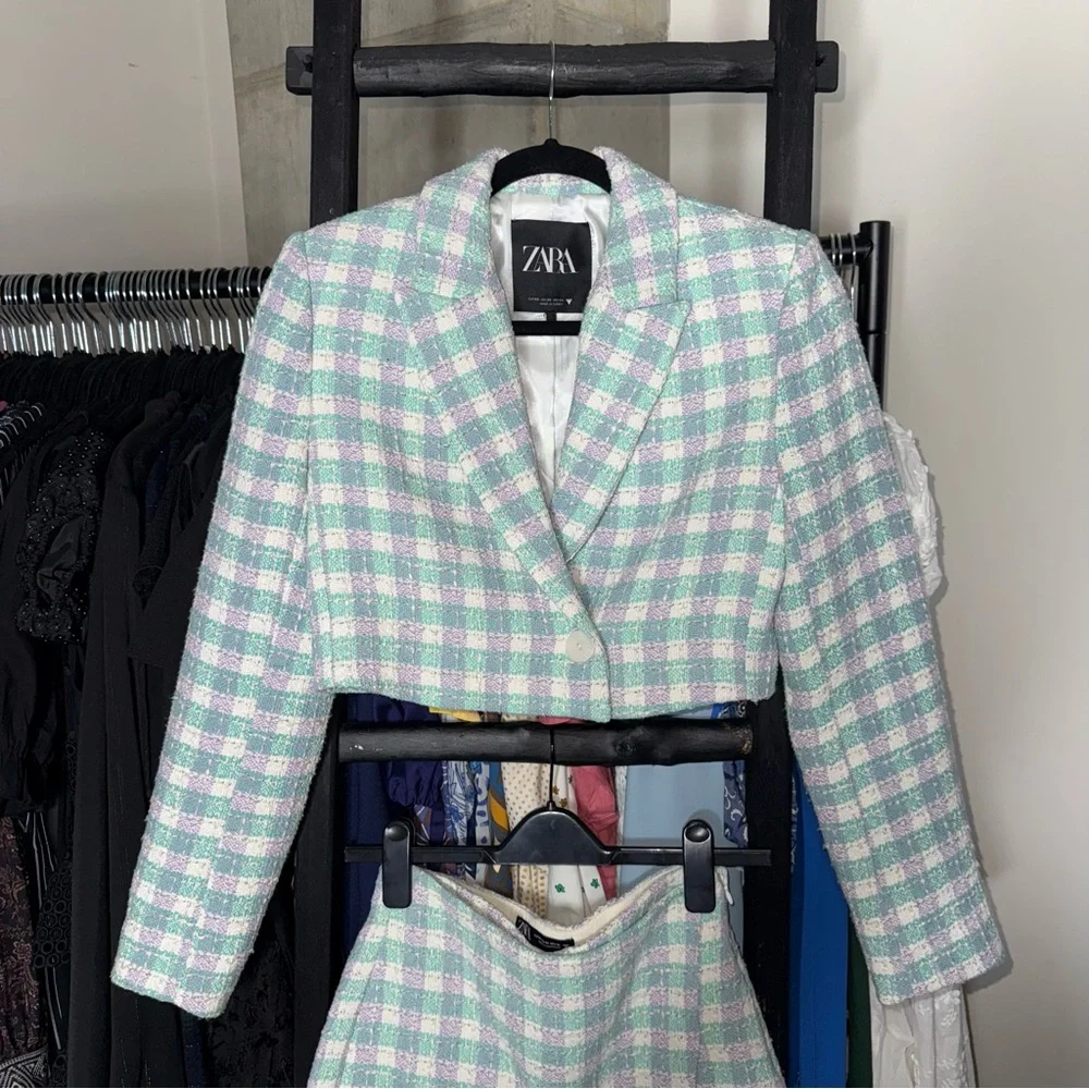 Zara Pastel Plaid Cropped Blazer and Skort Set - Picture 10 of 17